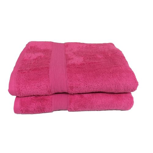 Lot De 2 Grands Draps De Bain - 100x150 - Eponge 600 G/m² 100 % Coton - Fuschia