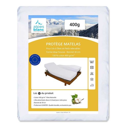 Protège Matelas Molleton 400 G/m² Pour Lit Électrique - 100 % Coton, Forme Drap Housse En H, Bonnet