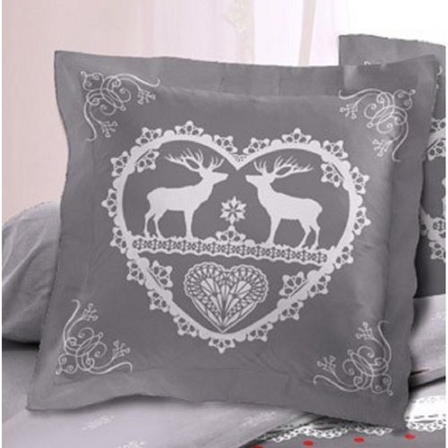 Lot De 2 Taies D'oreillers Placées 65x65cm Chalet Montagne Winter Gris