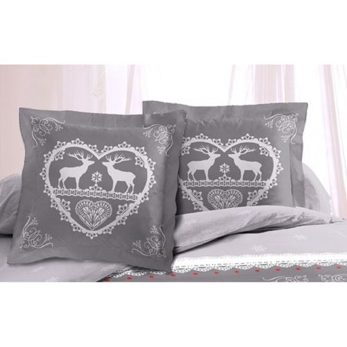 Lot De 2 Taies D'oreillers Placées 65x65cm Chalet Montagne Winter Gris