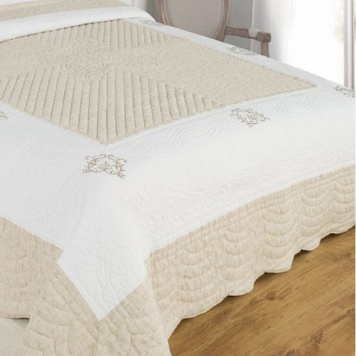 Couvre Lit Boutis Peaceland Lin 180x240 Cm + 1 Taie 65x65 Cm Pour Lit 1 Place - Dessus De Lit Brodé