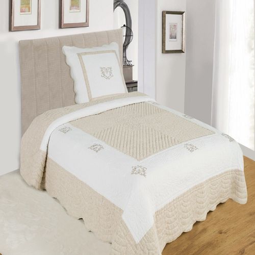 Couvre Lit Boutis Peaceland Lin 180x240 Cm + 1 Taie 65x65 Cm Pour Lit 1 Place - Dessus De Lit Brodé