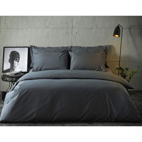 Housse De Couette 240x280cm Anthracite 100% Coton 57 Fils + 2 Taies D'oreiller - Doux Et Confortable