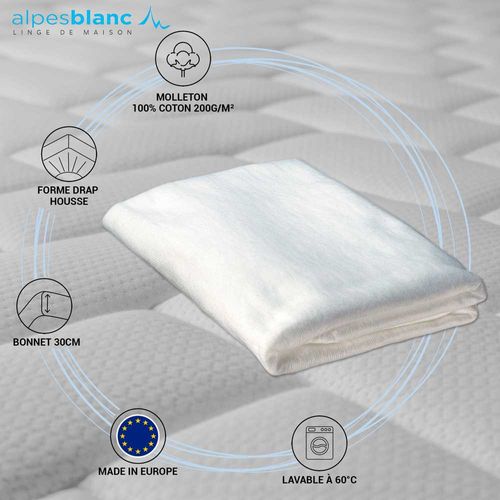 Protège Matelas Coton 200 G/m² 140x190 Cm - Forme Drap-housse, Molleton Doux Et Respirant, Bonnet 30