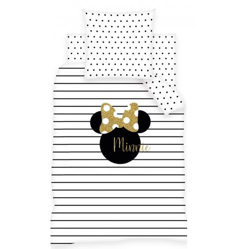 Housse De Couette 140x200 Minnie Rayures Et Pois + Drap Housse 90x190 Cm