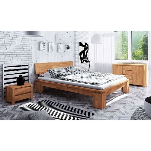 Lit En Bois Massif Moderne Naturel Huilé - Vinci Haut 180 X 200 Cm