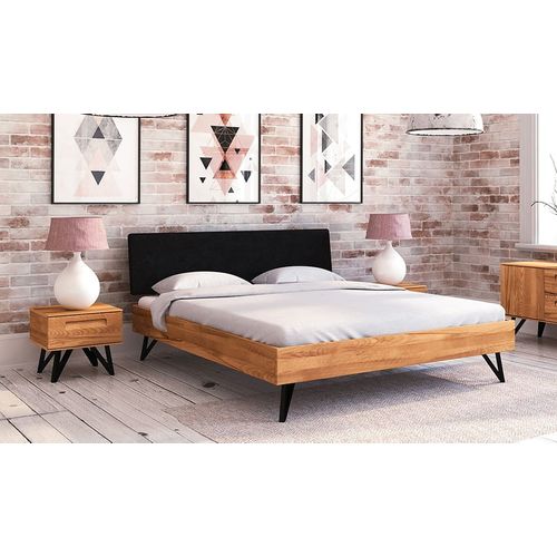 Lit En Hêtre Et Métal Avec Tête De Lit Tissu  Noir - Ventoux 1 180 X 200 Cm