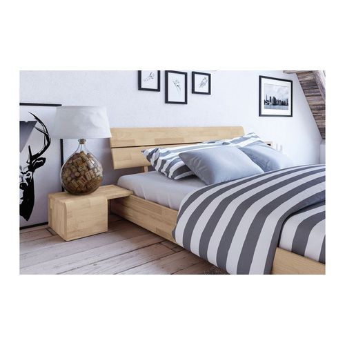 Lit Bas Japonais Adulte En Bois Massif Blanchi 160x200 - Tokyo Avec 2 Chevets