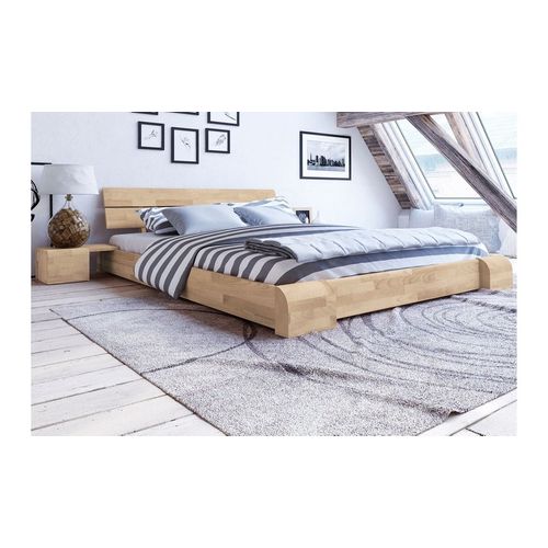 Lit Bas Japonais Adulte En Bois Massif Blanchi 160x200 - Tokyo Avec 2 Chevets