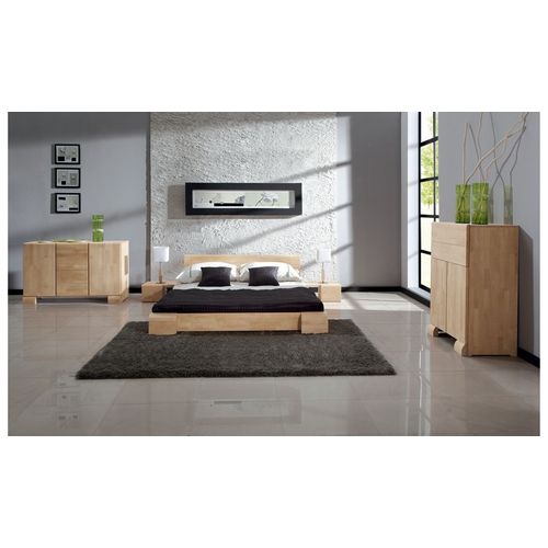 Lit Bas Japonais Adulte En Bois Massif Blanchi 160x200 - Tokyo Avec 2 Chevets