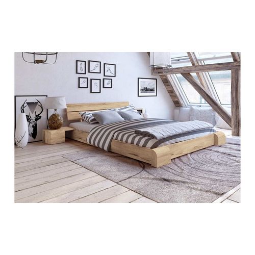 Lit Bas Japonais Adulte En Bois Massif Blanchi 160x200 - Tokyo Avec 2 Chevets
