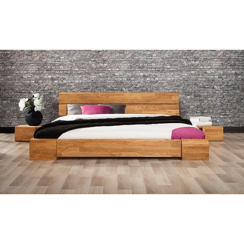 Lit Design En Chêne Massif - Tokyo Bas 160 X 200 Cm Avec 2 Chevets