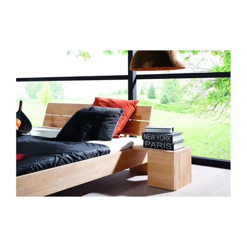 Lit En Bois Massif Haut Design Blanchi - Tokyo 140 X 190 Cm Avec 2 Chevets