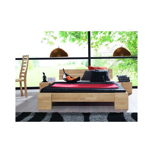 Lit En Bois Massif Haut Design Blanchi - Tokyo 140 X 190 Cm Avec 2 Chevets
