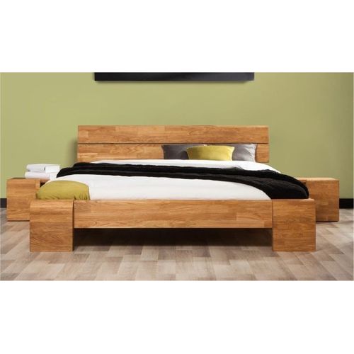 Lit En Chêne Massif Haut - Tokyo 180 X 200 Cm Avec 2 Chevets