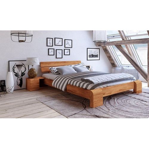 Lit En Bois Massif Haut Design Naturel - Tokyo 180 X 200 Cm Avec 2 Chevets
