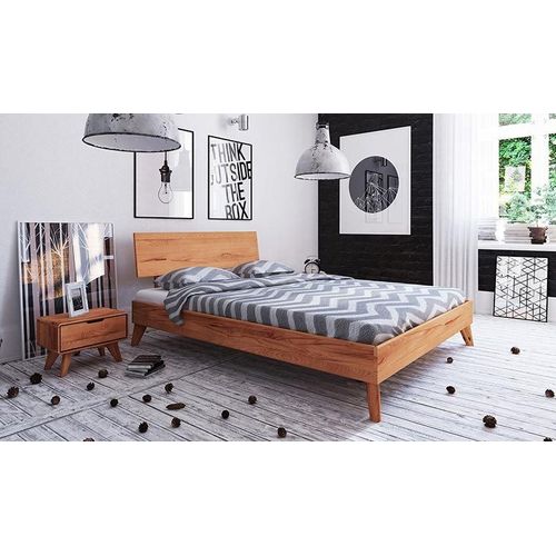 Lit En Hêtre Massif Naturel Design - Greg 140 X 190 Cm Avec 2 Chevets