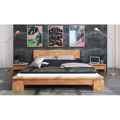 Lit Moderne En Bois Massif Naturel - Vinci Bas 160 X 200 Cm Avec 2 Chevets