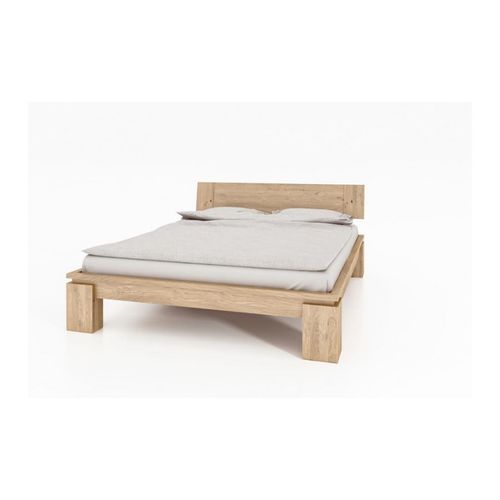 Lit Moderne En Bois Massif Blanchi 140x190 - Vinci Haut Avec 2 Chevets