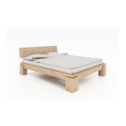 Lit Moderne En Bois Massif Blanchi 140x190 - Vinci Haut Avec 2 Chevets