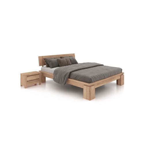 Lit Moderne En Bois Massif Blanchi 160x200 - Vinci Haut Avec 2 Chevets