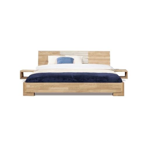 Lit En Bois Massif Design Blanchi 140x190 - Zenno Bas Avec 2 Chevets