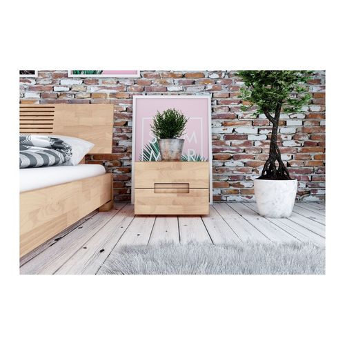 Lit En Bois Massif Design Blanchi 140x190 - Zenno Bas Avec 2 Chevets