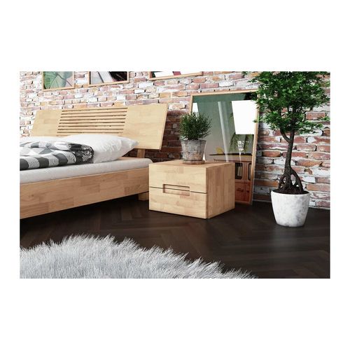 Lit En Bois Massif Design Blanchi 180x200 - Zenno Bas Avec 2 Chevets