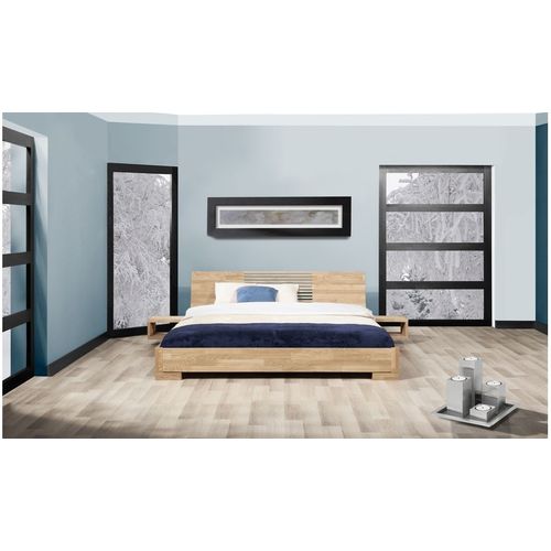 Lit En Bois Massif Design Blanchi 180x200 - Zenno Bas Avec 2 Chevets