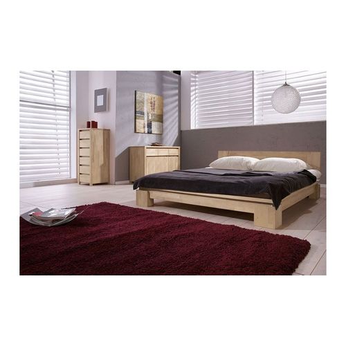 Lit Moderne En Bois Massif Blanchi 160x200 - Vinci Bas