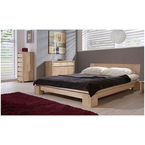 Lit Moderne En Bois Massif Blanchi 160x200 - Vinci Bas