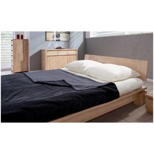 Lit Moderne En Bois Massif Blanchi 160x200 - Vinci Bas