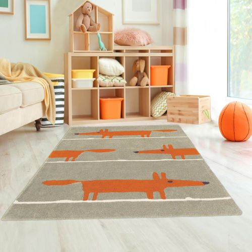 Tapis Enfant Fait Main Fox Orange 90x150 En Laine Idéal Pour Une Chambre