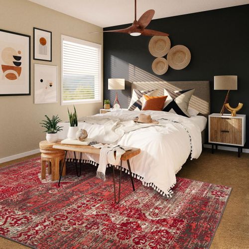 Tapis Chambre 80x150 Tissé Rouge Rectangle Motif Ethnique Lyn1 Patwork