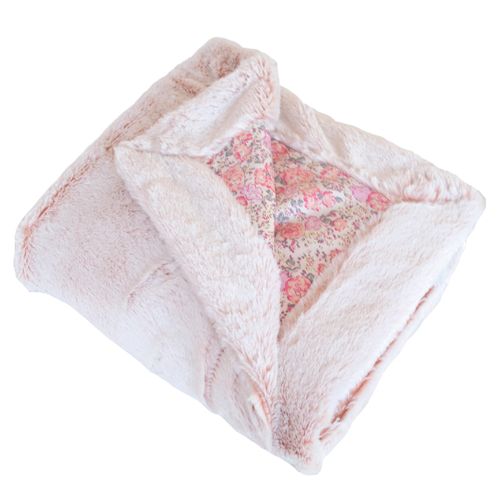 Couverture Enfant En Liberty Et Fausse Fourrure - 75x100 Cm - Rose Clair