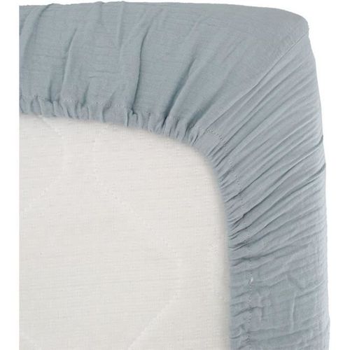 Drap Housse Lange - 70x140 Cm - Bleu Vintage - Gaze De Coton