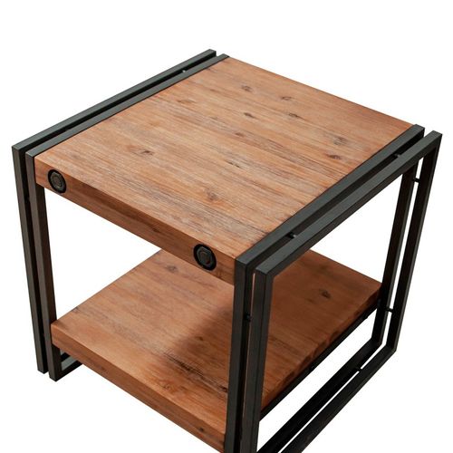 Table D'appoint Carrée 50 Cm En Bois D'acacia Et Métal - Workshop