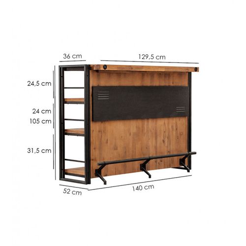Bar Industriel Comptoir 140 Cm En Bois D'acacia Et Métal - Workshop