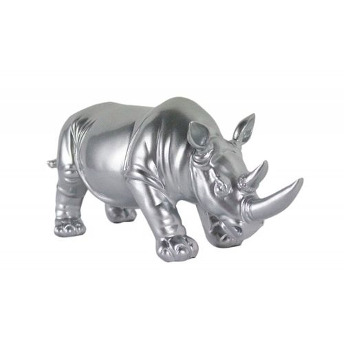 Statue Rhinocéros L. 39 Cm En Résine Argentée - Rhino
