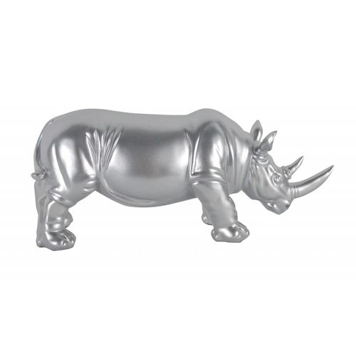 Statue Rhinocéros L. 39 Cm En Résine Argentée - Rhino