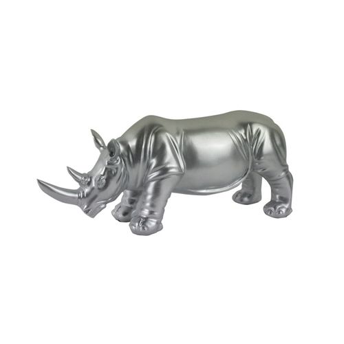 Statue Rhinocéros L. 39 Cm En Résine Argentée - Rhino