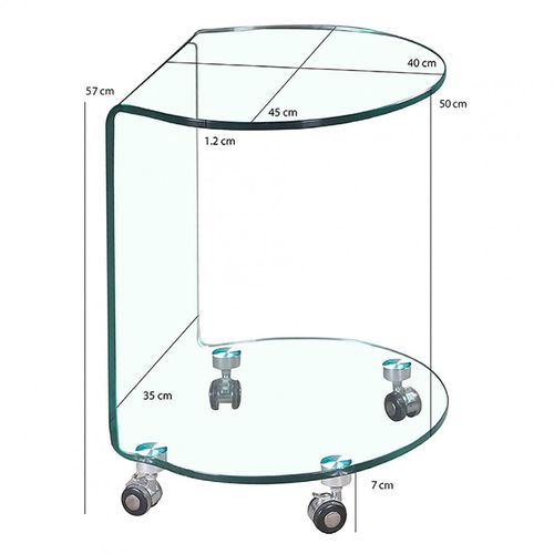 Bout De Canapé H. 57 Cm Rond En Verre Trempé Avec 4 Roulettes - Ice