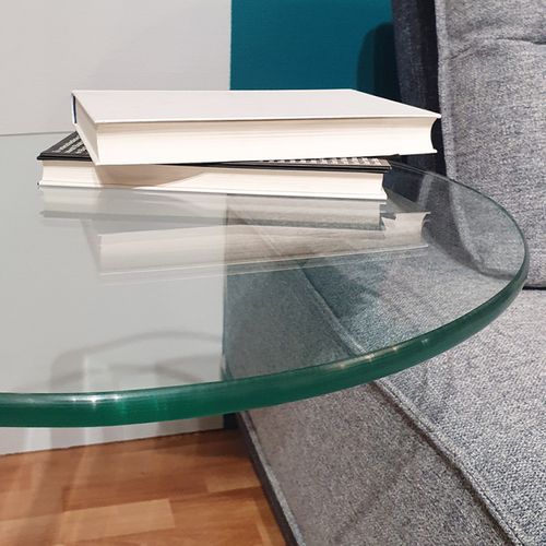 Bout De Canapé H. 57 Cm Rond En Verre Trempé Avec 4 Roulettes - Ice