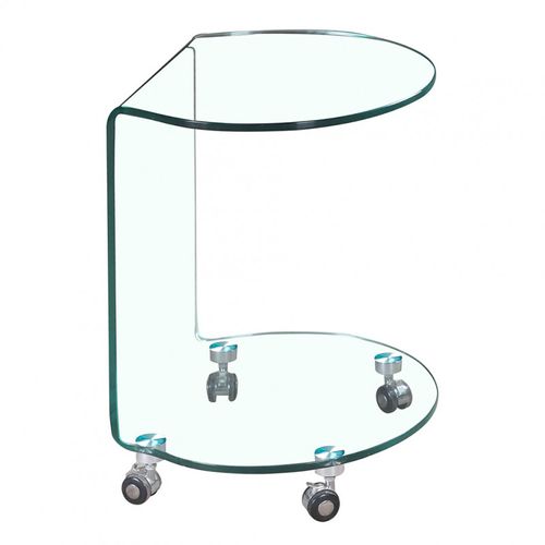 Bout De Canapé H. 57 Cm Rond En Verre Trempé Avec 4 Roulettes - Ice