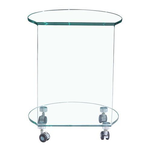 Bout De Canapé H. 57 Cm Rond En Verre Trempé Avec 4 Roulettes - Ice