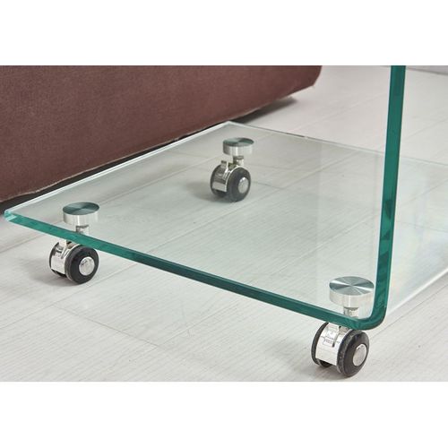 Bout De Canapé Carré H. 62 Cm En Verre Trempé Avec 4 Roulettes - Ice