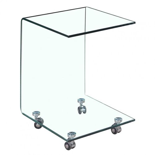 Bout De Canapé Carré H. 62 Cm En Verre Trempé Avec 4 Roulettes - Ice