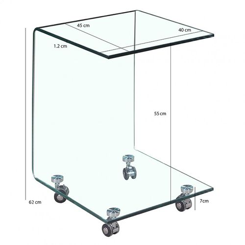 Bout De Canapé Carré H. 62 Cm En Verre Trempé Avec 4 Roulettes - Ice