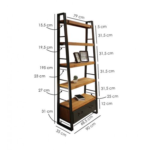 Bibliothèque Inclinée 195 X 90 Cm Tiroir Acacia Et Métal - Workshop