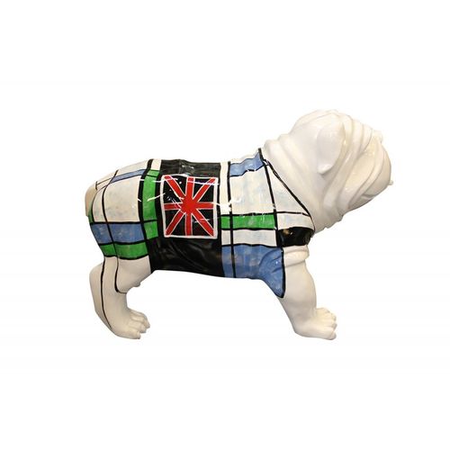 Sculpture Dog Carreaux Bleu Vert Et Drapeau Anglais - Lord Dog